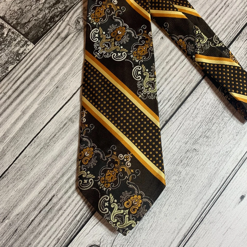 Corbata ancha vintage años 70 marrón naranja geométrica retro psicodélica discoteca años 60 Foto 2 de 4