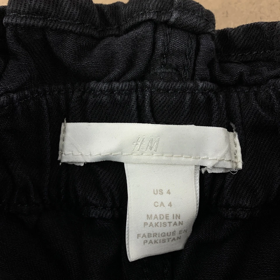 Pantalones Cortos H&M Para Mujer Talla 4 Negros Tiro Alto Elásticos Cintura Cintura Cinturón Nuevos con Etiquetas Foto 3 de 4