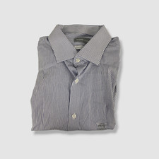 Michael Kors Men's Blue Slim-Fit Striped Dress Shirt Size 17 34/35