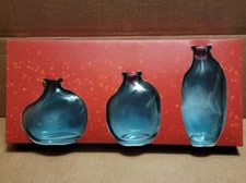 Set of 3 Blue Glass Bud Vases 3 Different Shapes for Flowers or Decor by DOVDOV