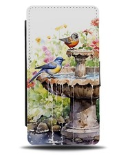 Watercolour Bird Bath Flip Wallet Case Birdbath Painting Design Birds Cute DH86