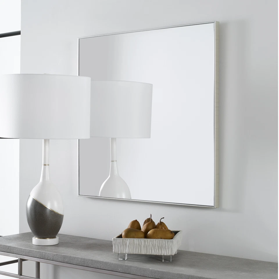 Elegant Silver Square Wall Mirror 28 in Metal Thin Frame Sleek Vanity Classic - Image 2 of 4