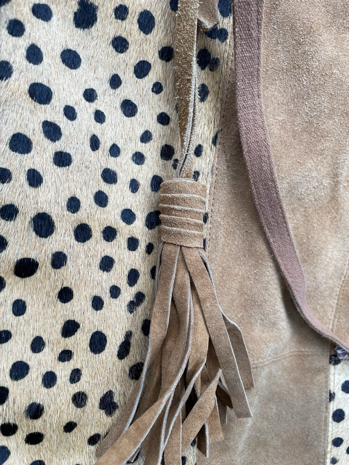 Suede Patchwork Purse Leopard Print Leather Fur T… - image 2