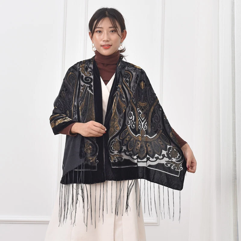 Chal de invierno de terciopelo con estampado de corona de reina para mujer bufanda de lujo para boda dama regalo  Foto 4 de 4