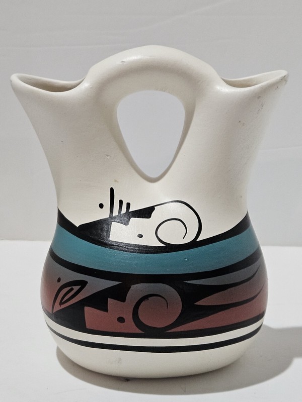 Native American Pottery ~ 6-Inch Navajo Wedding Vase ~ Double Spout ~ Signed