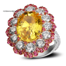 Fancy Yellow Oval Citrine With Multi Color Gemstones Accents Wedding Floral Ring