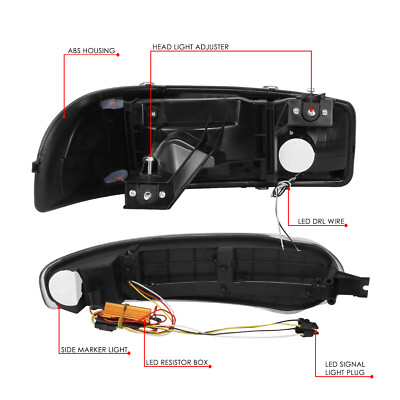DNA MOTORING Switchback LED DRL Headlights For 2001-2006 GMC Sierra Yukon Denali – Black