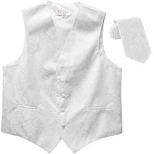 New Polyester Men's Tuxedo Vest Waistcoat tie Paisley White wedding formal