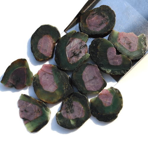 11 Pcs Natural Rare Watermelon Ruby Untreated 22mm-23.7mm Slice Rough Gemstones - Picture 4 of 14