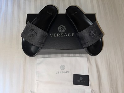 Versace Dark Slides with Medusa Emblem Versace Gold Medusa Head Slides Sandals Black 8 US (38 Euro  main image 4