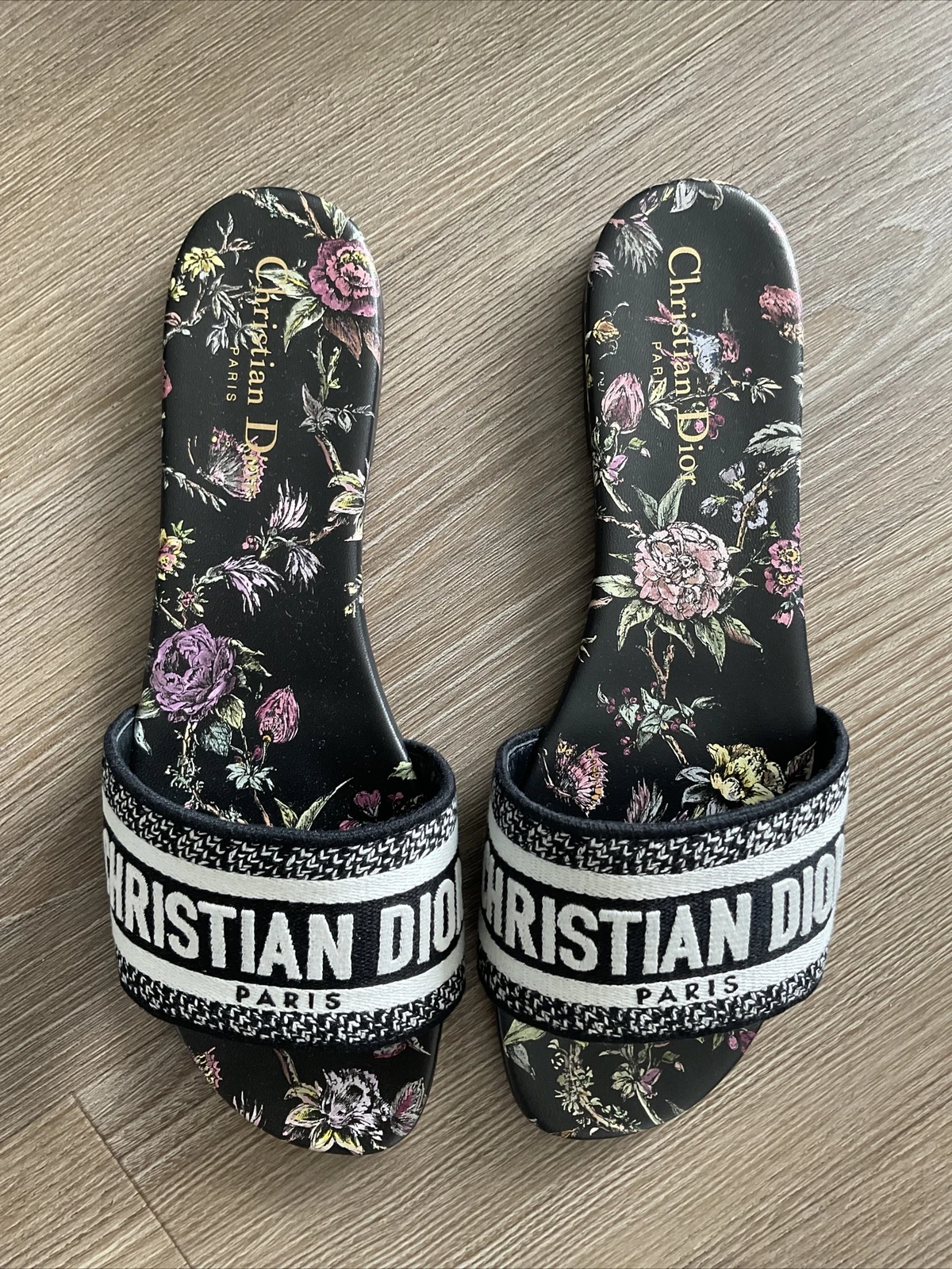 Christian Dior NOIR DWAY Slides SANDALES CHAUSSURES 40 (Jardin Botaniqu)