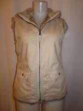Womens Macy's Beige/gray Faux Fur Zip Up Vest - Sz M