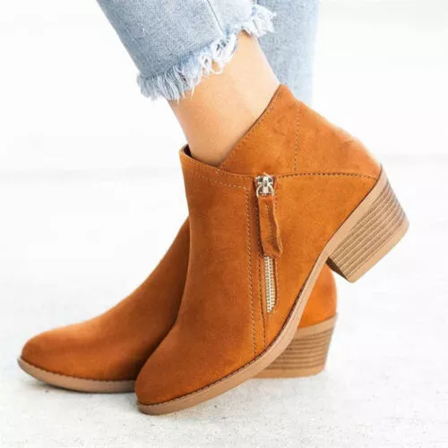 Damen Knöchel Stiefel Schuhe Damen Faux Wildleder Casual Zip Bequeme Schuhe DE - Bild 17 von 27