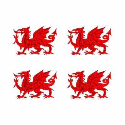 Set of 4 Welsh Dragon Temporary Tattoo Waterproof Lasts 1 week Wales Flag rugby
