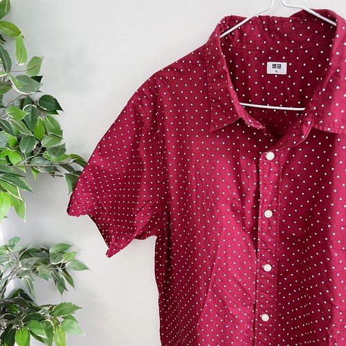 Uniqlo Mens Size XL Short Sleeve Button Front Casual Shirt Red Polka Dot Cotton - Picture 4 of 6