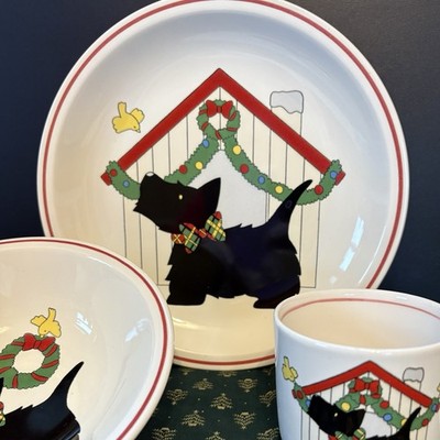 Studio Nova Holiday Children's Dish Set Merry Terrier Scottie Dog Christmas