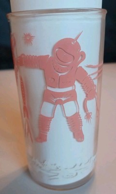 Vintage Spaceman Jelly Glass Tumbler Atomic Rocket Orbit Outerspace 5 1/4 