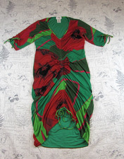 EUC Sassy Jones Bright bold v neck Modal knit flattering ruched dress size L