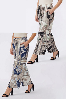 Damen Hose weites Bein aus frischer Viskose mit Gummizug im Bund BLOOMA 7312