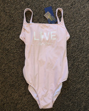 124 New Ralph Lauren Pink Pony "Love" One Piece Swimsuit - Size XS - Light Pink