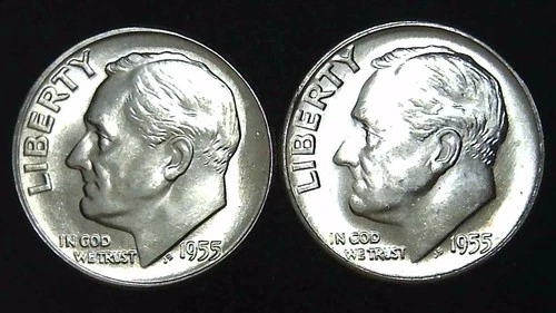 1955-P D  10C Roosevelt Dime (2  Coins) BU 90% Silver 26ctt0106-2