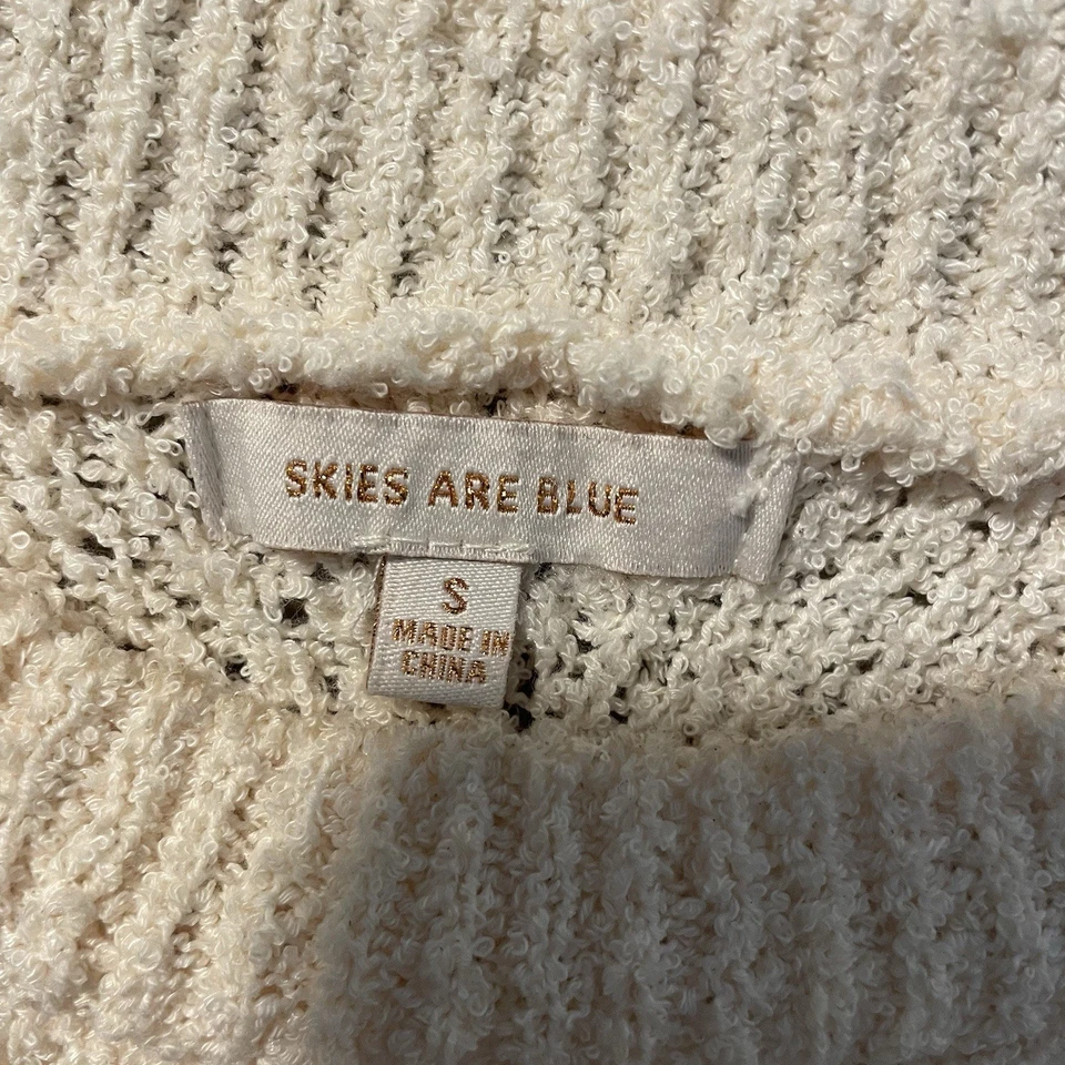 Suéter Skies Are Azul Mujer Pequeño Crema Ojales Acanalado Marfil Suave Manga Larga Foto 2 de 4