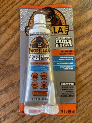 Gorilla Waterproof Caulk & Seal 100% Silicone Sealant, 2.8oz Squeeze Tube, Clear