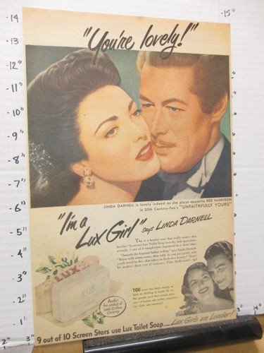 newspaper ad 1948 LUX beauty soap Linda Darnell Rex Harrison movie ...