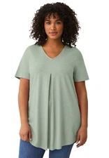 ellos Plus Size V-Neck Inverted Pleat Tunic With Curved Hem