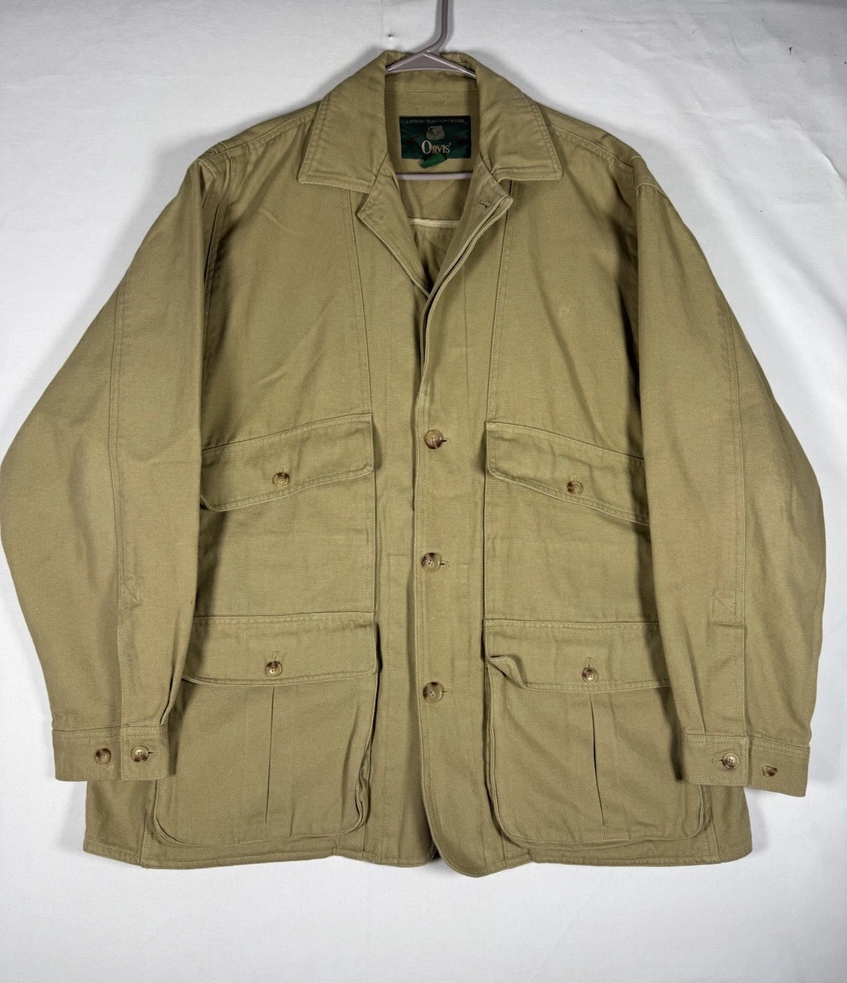 Vintage Orvis Jacket Mens XL Beige Safari Field Utility Fishing Canvas Pockets