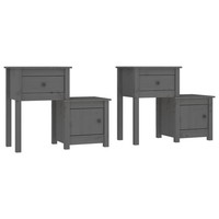 Nachttische2Er Set Grau 79,5X38X65,5 Cm Massivholz Kiefer Nachtkonsole