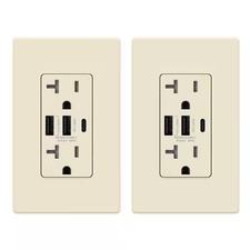 30-Watt 20 Amp 3-Port Type C and Dual Type a USB Duplex USB Wall Outlet, Wall Pl