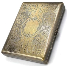 Retro Cigarette Case Victorian Style Metal Holder for Regular, Antique Brass 