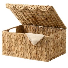 Wicker Basket with Lid, Woven Basket with Scalloped Edge