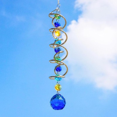 Gazing Spiral Tail Wind Spinner Spiral Blue Crystal with Hook Sun Catcher Rai...