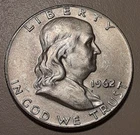 1962-D Denver Mint Franklin Silver Half Dollar 50c (#70-12428/502)