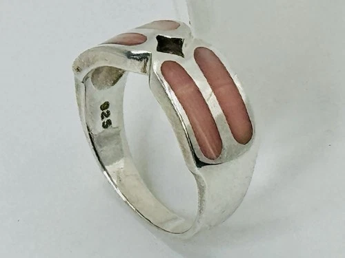 Vintage Sterling Silver Mother of Pearl Inlay Band Modernist 5 Grams 925 Sz 9