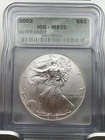 2002 $1 AMERICAN SILVER EAGLE ICG MS70 GREEN LABEL