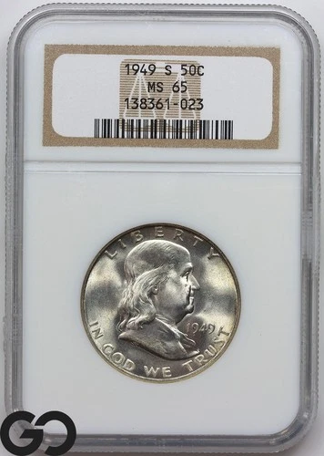 1949-S Franklin Half Dollar NGC MS 65 ** Blast White Better Date Blazer!