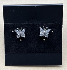 Elegant 925 Sterling Silver Butterfly Stud Earrings w/ Sparkling Cubic Zirconia