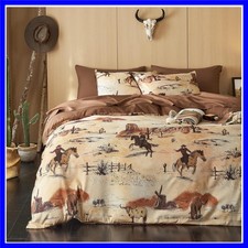 Western Comforter Set, Rustic Ranch Life with Cowboy Southwestern Vintage Cou...