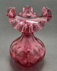 Vintage Fenton Cranberry Red Glass Coin Dot Pattern Ruffled Edge Vase Striking