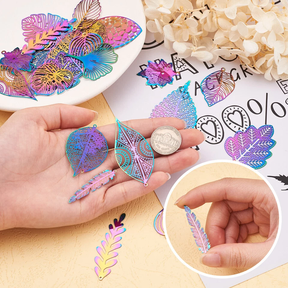 30 шт. многоцветные филигранные подвески Monstera Leaf 201 из нержавеющей стали 32 ~ 63 мм - Изображение 4 из 4