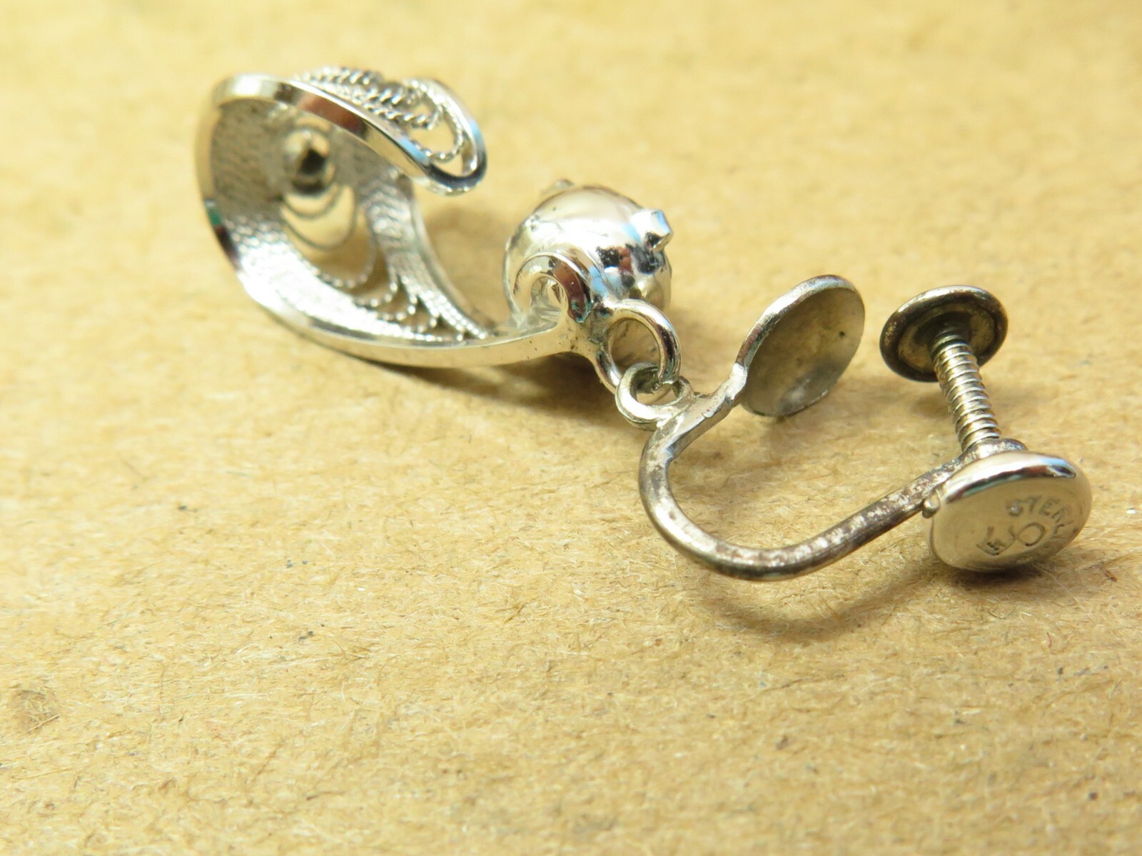 Vintage Rhinestone Loop Dangle Earrings Sterling … - image 3