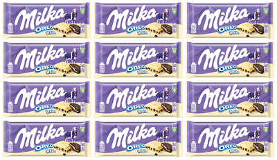12 MILKA OREO WHITE Alpine Milk Chocolate Bars with Cookie Filling 100g