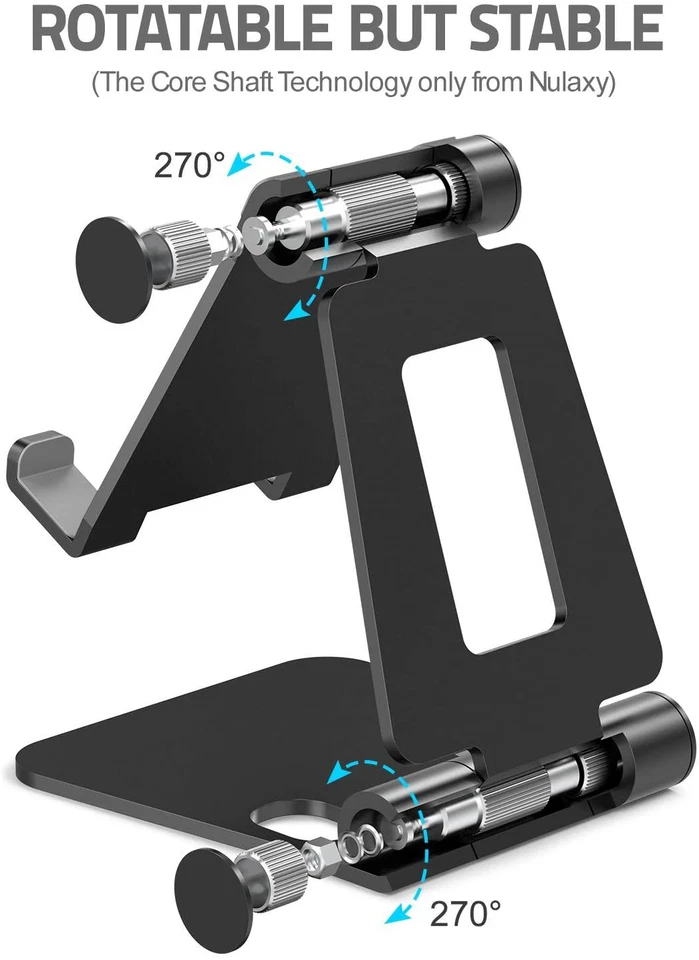 Soporte para teléfono celular, totalmente plegable, soporte ajustable para teléfono de escritorio, astilla negra  Foto 3 de 4