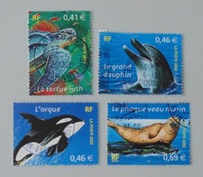 france année 2002 3485 à 3488 oblitérés nature de france faune marine poissons 2
