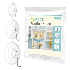 Suction Cup Hooks 16 Pcs Clear Suction Cups with Metal Hooks Combo Set Remova...