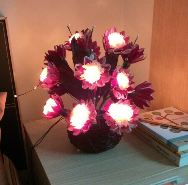 Artificial Bouquet Flower Table Lamp LED Corn Husk Night Light Home