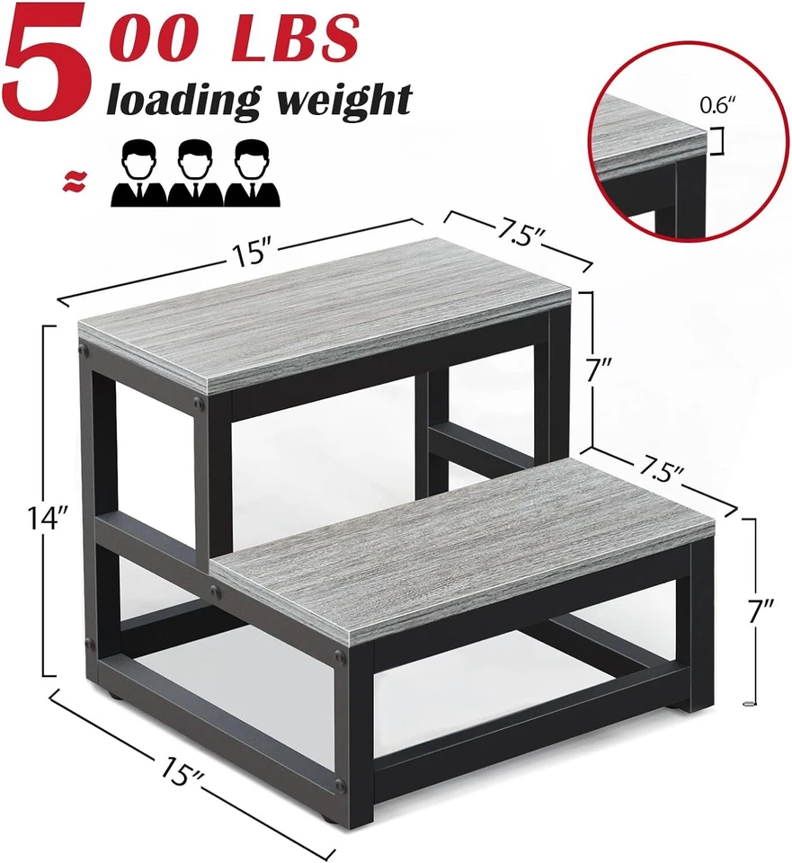 2 Tier Heavy Duty Beside Step Stool Foot Stool for Kids, High Bed, RV Step, Gray - Image 2 of 4